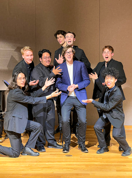 Matt singing Hello Mary Lou with his peers