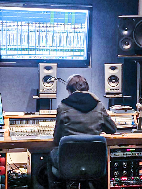 Matt mastering an album in the sound studio